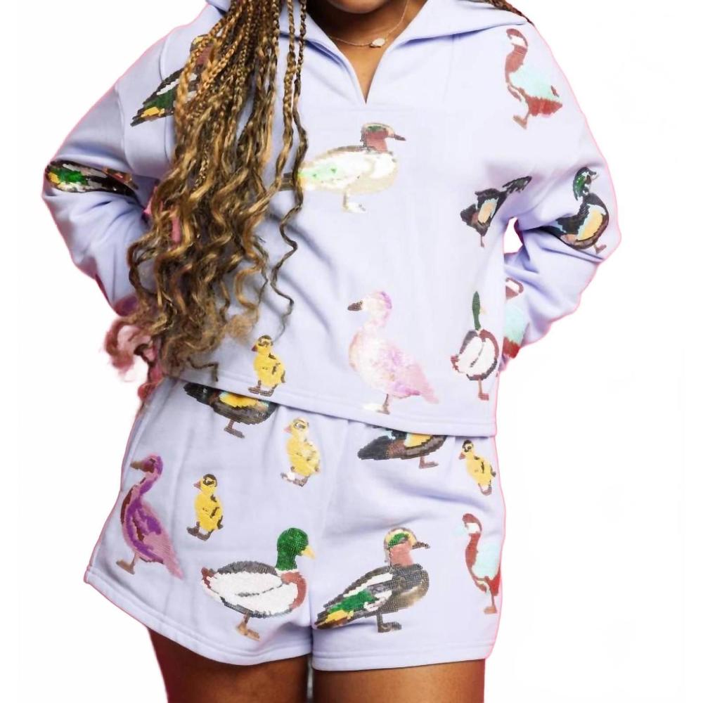QUEEN OF SPARKLES Lavender Duck-Print Sweatshirt